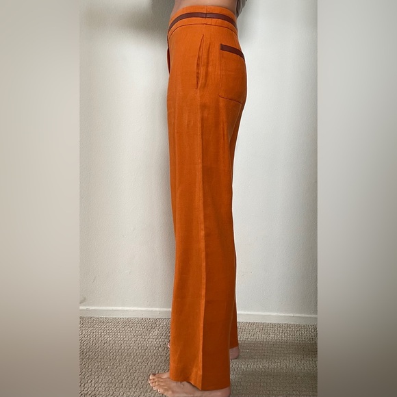 [SOLD] LORO PIANA Carson Leather-trim Linen Pant In Orange/Splendent Rust - Picture 8 of 11